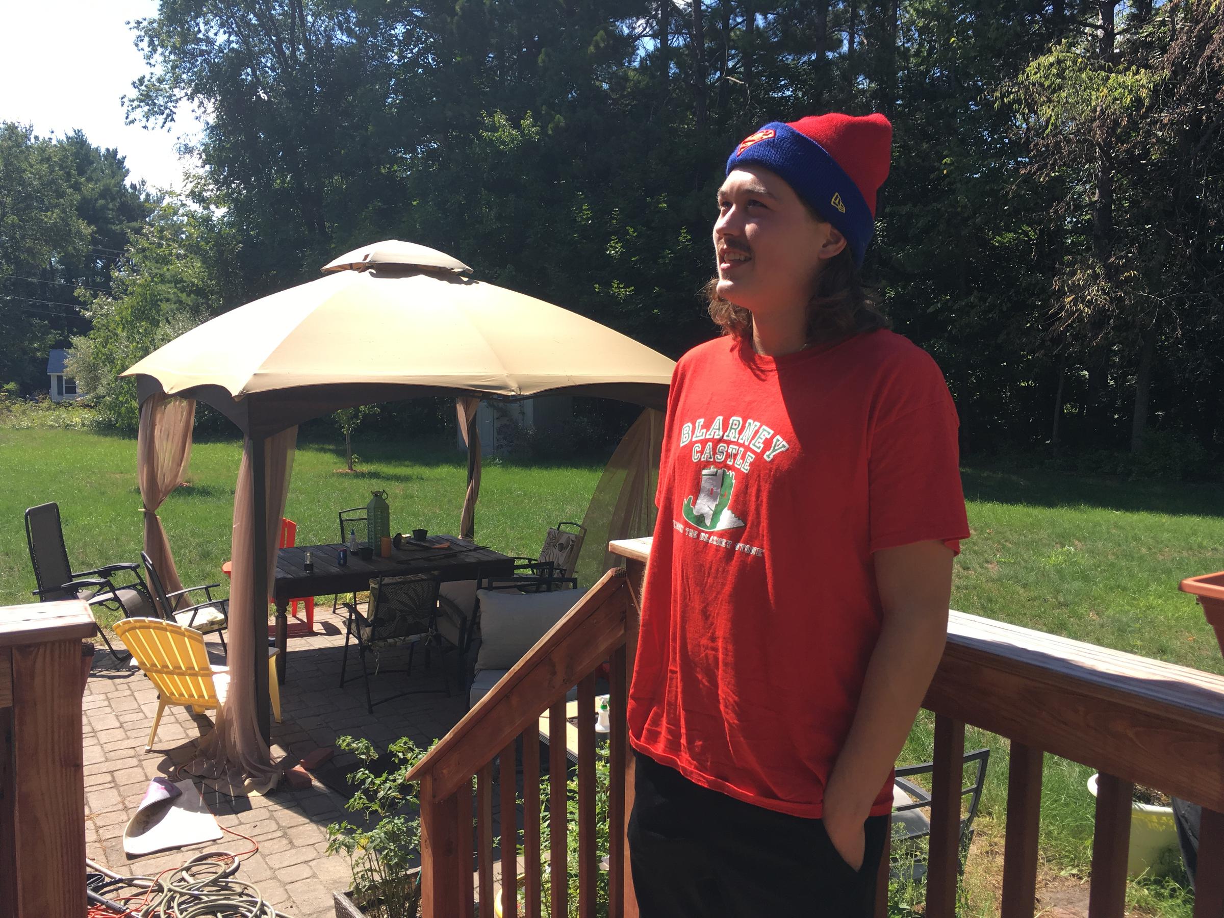 Brendan DeKemper, outside his family's home in Merrimack, NH. CREDIT EMILY CORWIN / NHPR