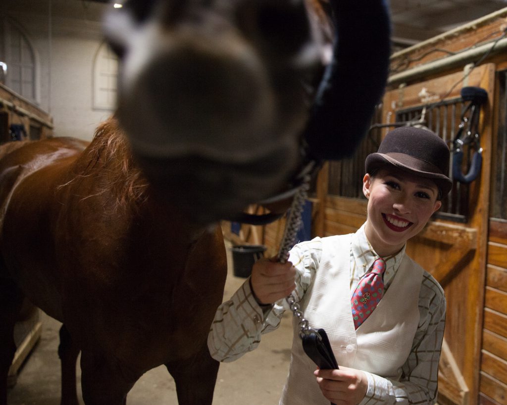 Rider Jillian Silva introduces her horse, Indy, to the camera after winning a park horse competition. (Credit: Ryan King/ WNPR)