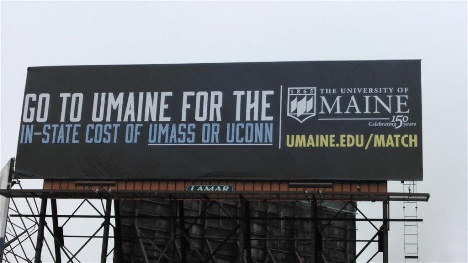 A billboard advertising the University of Maine's Flagship Match Program. Credit: University of Maine