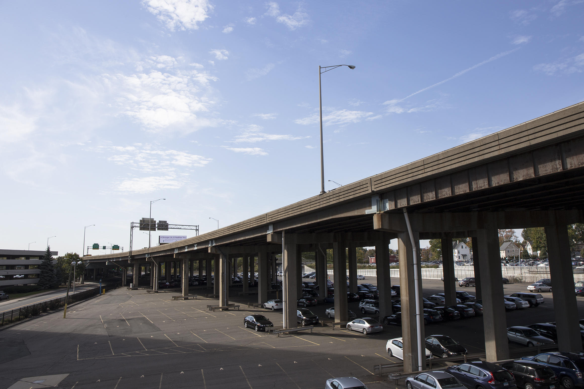 The I-84 Viaduct cuts right through downtown Hartford. Credit Ryan Caron King/WNPR