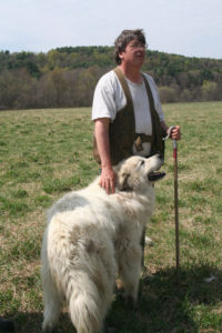 Livestock farmer Bill Fosher with sheepdog Zues