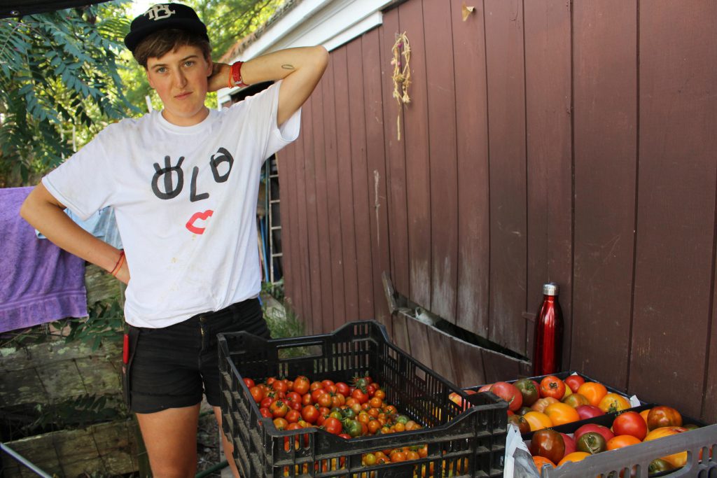 Tess Brown-Lavoie co-founded Sidewalk Ends Farm five years ago in Providence on a small vacant lot that belongs to an absentee landlord. She is in favor of the state's plan to help new farmers access land. (Credit: Ambar Espinoza/ RIPR)