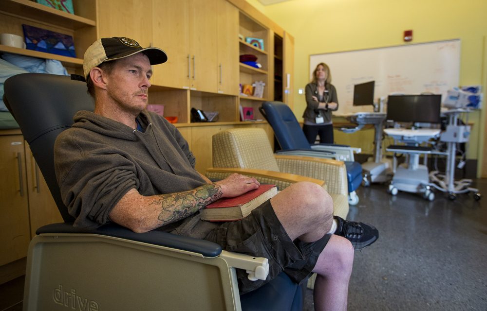 Tommy, a repeat patient at the Supportive Place for Observation and Treatment, at the Boston Health Care for the Homeless Program, says the facility has -- and will continue to -- save lives. (Jesse Costa/WBUR)