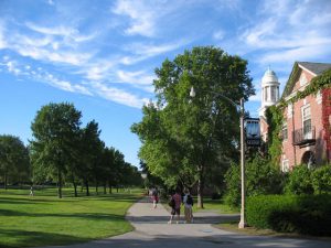 Stephens Hall on the campus of the University of Maine in Orono. Administrators there say they would increase prevention efforts on campus if marijuana is legalized in Maine. To receive federal money, public universities must prohibit marijuana and other drugs on campus. (Credit: Yassie via Wikimeda Commons)