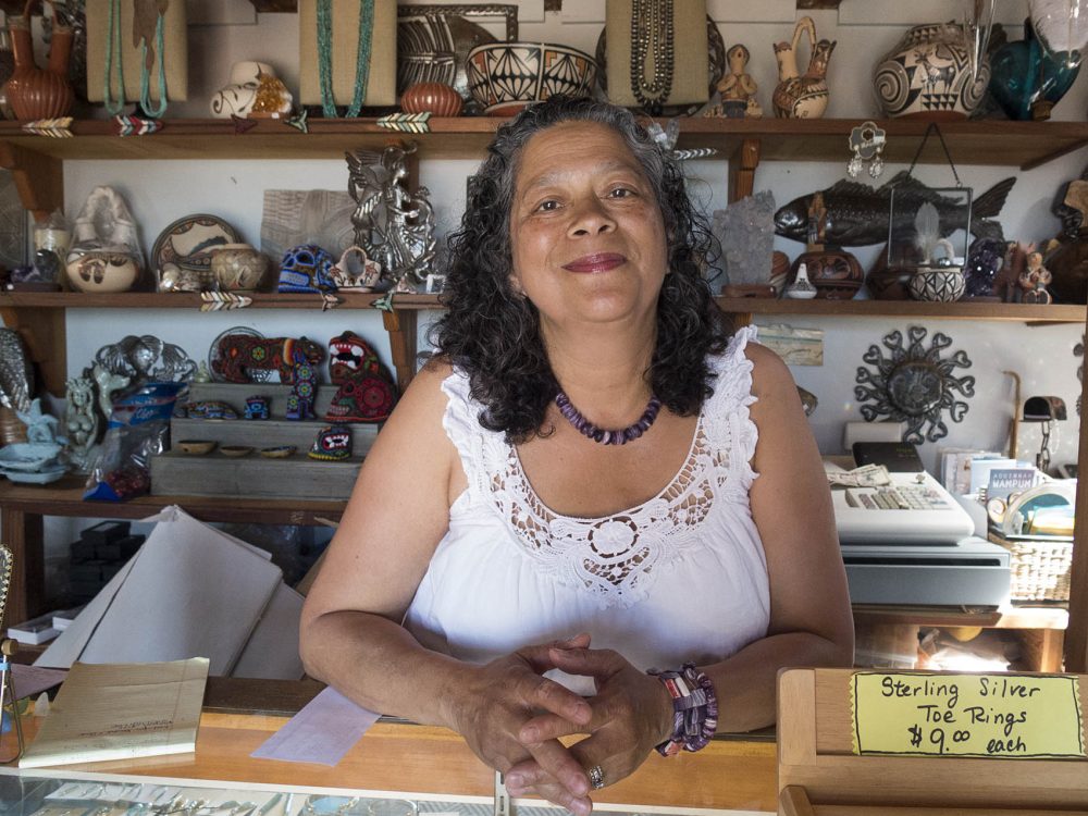 Aquinnah Wampanoag tribal member Berta Welch is owner of the Stony Creek Gift Shop in Aquinnah, on Martha's Vineyard. The shop originally opened 75 years ago. (Credit: Andrea Shea: WBUR)