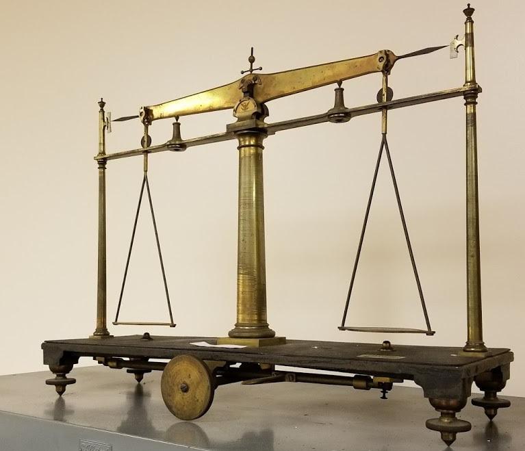 An old Saxton Balance scale, which inspectors would have used to ensure vendors in Connecticut were talking the same "language" when selling products of a specified weight. Photo by Patrick Skahill for WNPR