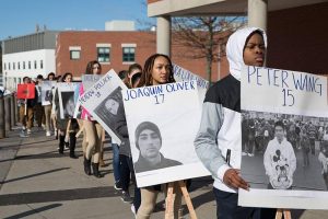 Students in Hartford join the national walkout over gun violence. (Ryan Caron King/Connecticut Public Radio). 