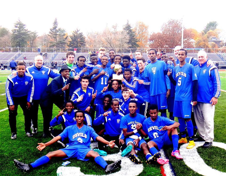 A team photo of the Lewiston Blue Devils after they won their first state championship in 2015. Photo courtesy of Amy Bass