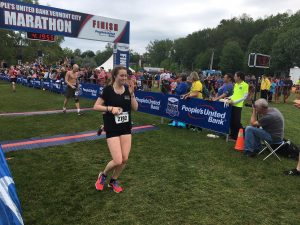 At the finish line, Lila Carleton was exhausted, and elated. Photo by John Dillon for VPR