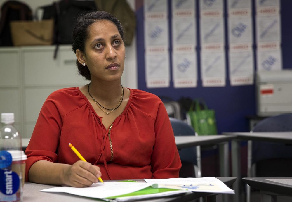 Ayehu Lakew was one of the students in the class “Working with Frail Elders” at Jewish Vocational Services in Boston. She came to Boston on a diversity visa and hopes to become a nurse.