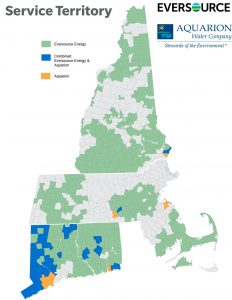 This map shows Eversource's combined service area with Aquarion. The energy company now wants to buy Connecticut Water, in a move it says would complement its Aquarion merger. Photo Credit Eversource/Business Wire