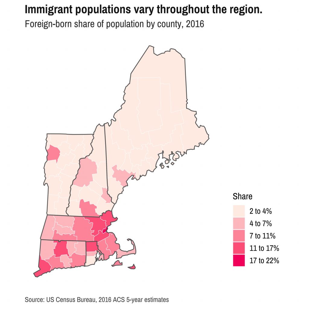 Immigrant populations vary throughout the region. Graph courtesy of DataHaven