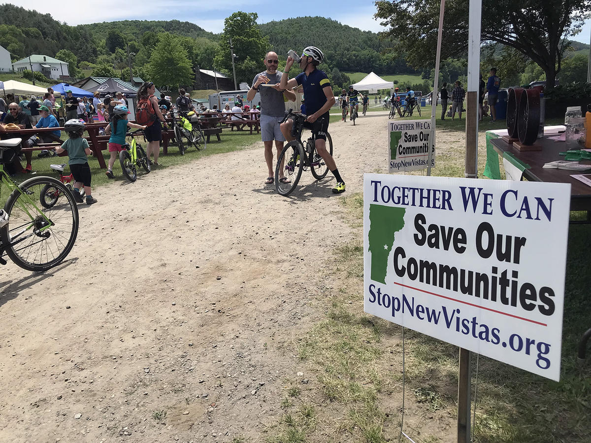 More than 200 riders turned out in early June for a fundraiser bike ride through Tunbridge and Strafford put on by the Alliance for Vermont Communities to stop NewVistas. Photo by Angela Evancie for VPR