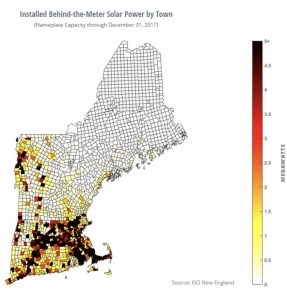 Installed Behind-the-Meter Solar Power by Town. Source: ISO New England 