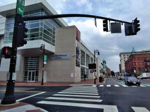 On Main Street in Springfield, Massachusetts, MGM's resort casino is just south of the MassMutual Center where Steve Wonder performs September 1. Photo by Jill Kaufman for NEPR