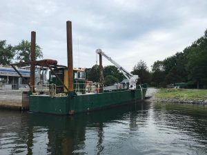 Lucas Campbell keeps his landing craft docked at Burton Island State Park for much of the summer. Photo by Henry Epp for VPR