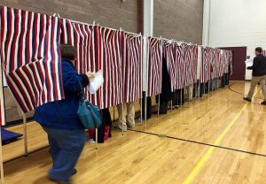 Voters leaving the ballot box. Photo by Allegra Boverman for NHPR