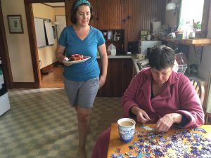 Jessica, 34, cares for her mom, Monica, who is 63 and has dementia. She told Maine Public's Patty Wight about how the proposal in Maine's Question 1 would effect her. Photo by Patty Wight for Maine Public