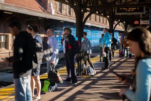 Riders prepare to get on the 4:32 p.m. Amtrak train at Hartford's Union Station on October 5, 2018. Photo by Frankie Graziano for Connecticut Public Radio