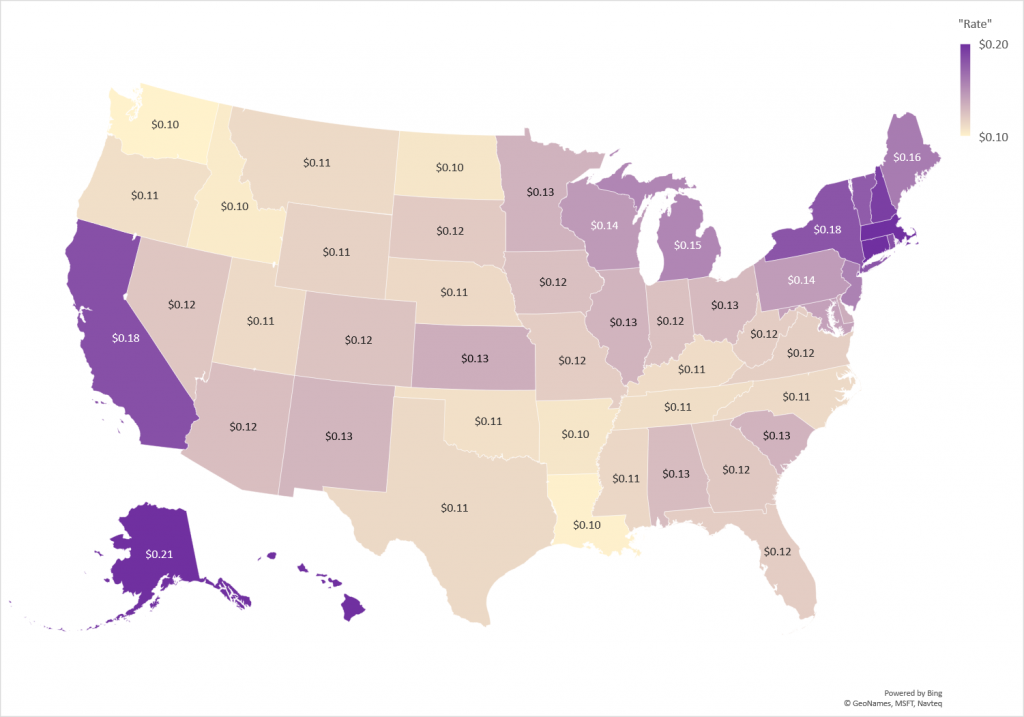 This map shows the average residential retail electric rates. Map courtesy of the Energy Information Agency (EIA), part of the US Department of Energy, from 2017