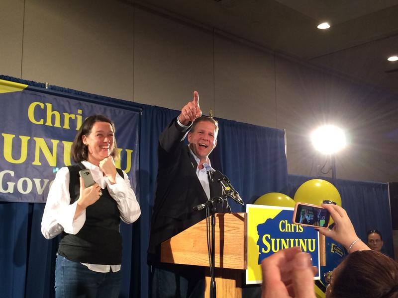 Governor Chris Sununu gives his victory speech in Manchester. Photo by Sam Evans-Brown for NHPR