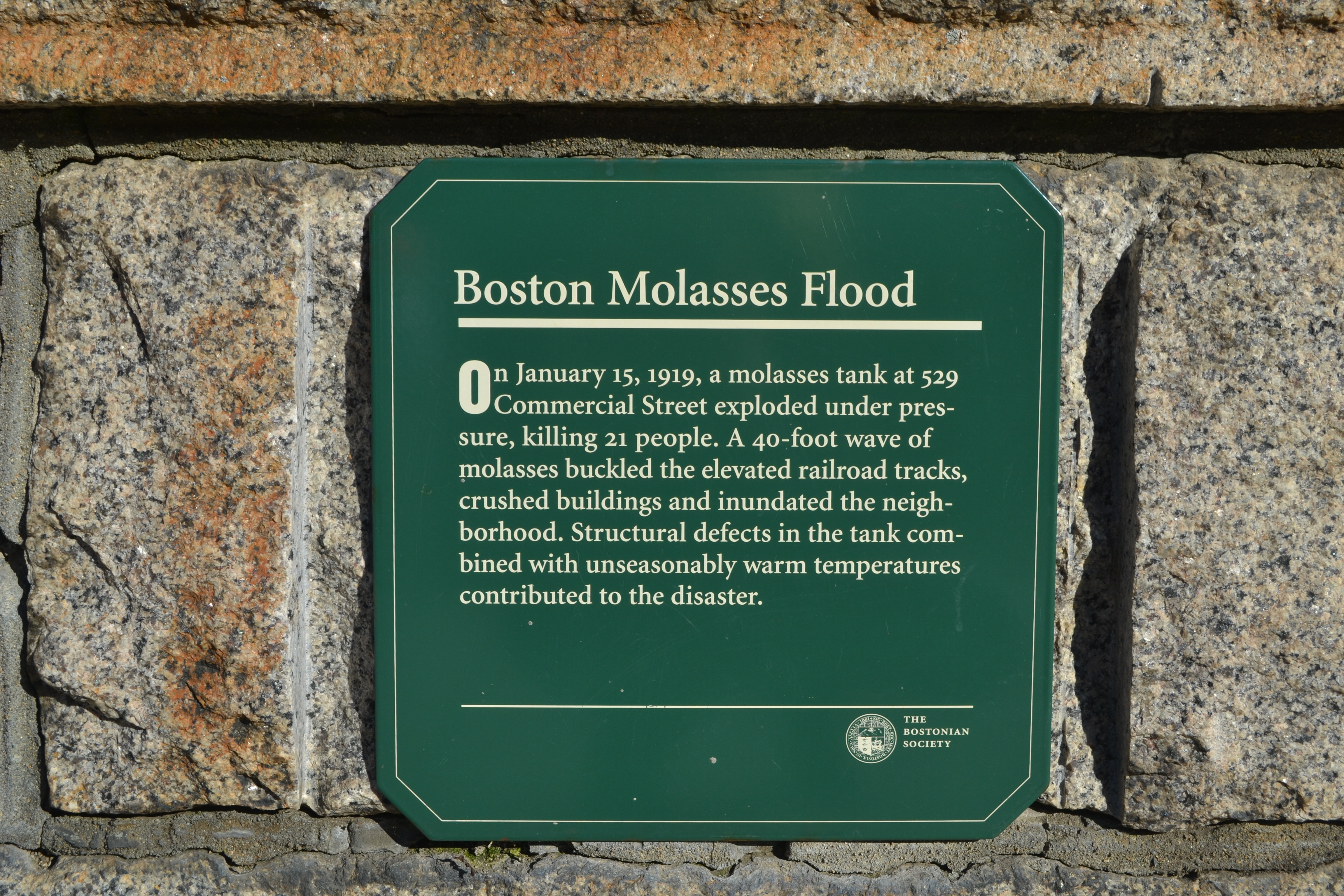 Molasses Flood plaque. Photo by Julia Press