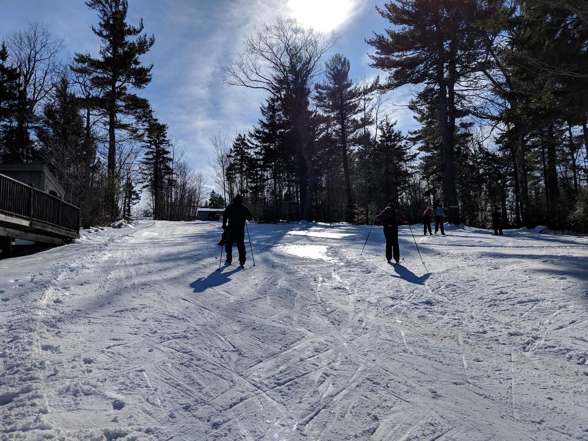 Cross-country skiers take advantage of great conditions - which have been the minority this winter - at Windblown ski area in New Ipswich in late February. Photo by Annie Ropeik for NHPR