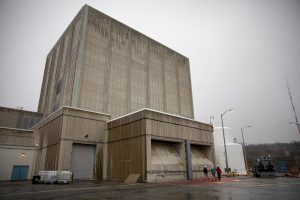 The Pilgrim nuclear reactor building. Photo by Robin Lubbock for WBUR