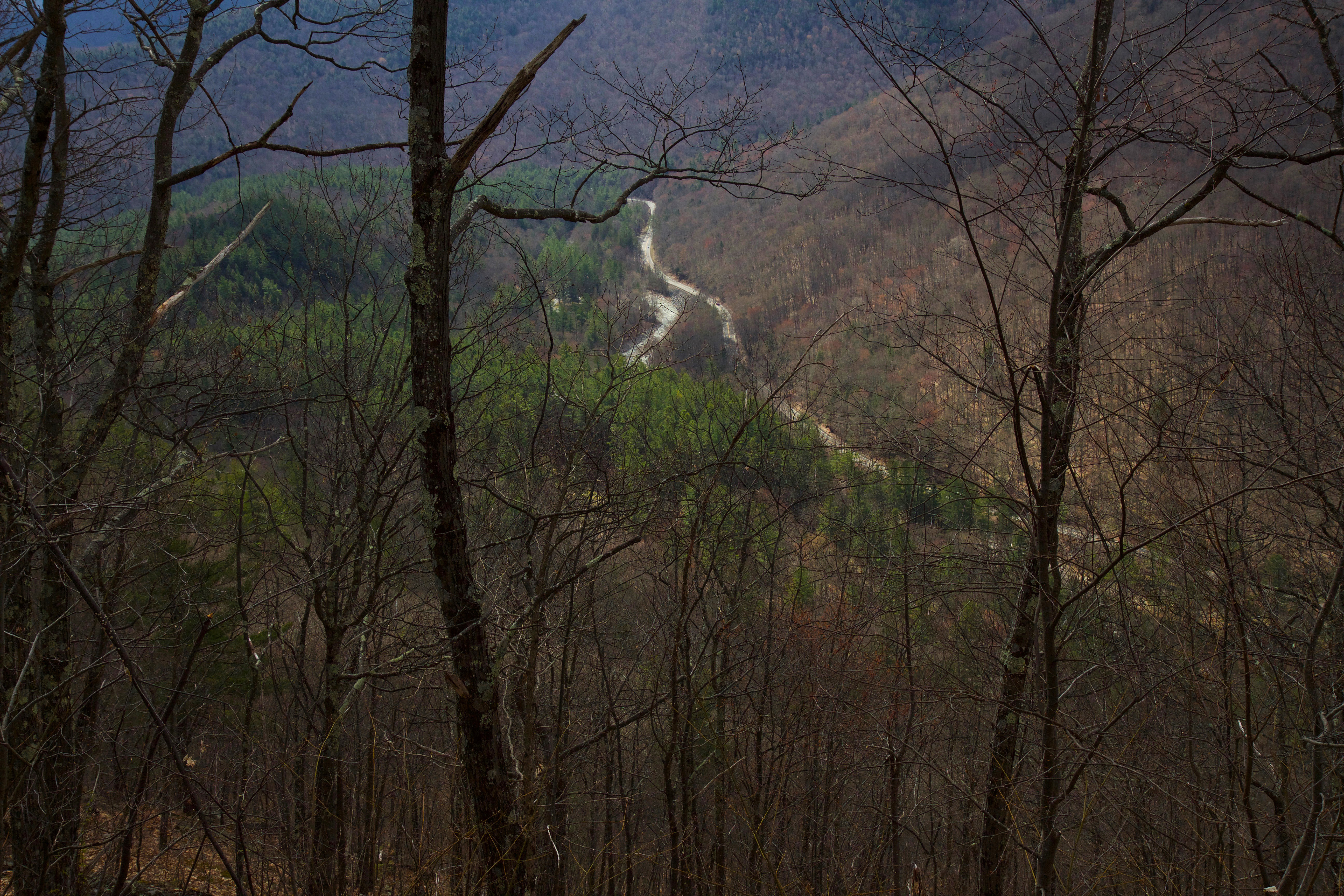 The Mohawk Trail road runs alongside the Deerfield River, as seen from the Mahican-Mohawk Trail. Photo by Elodie Reed