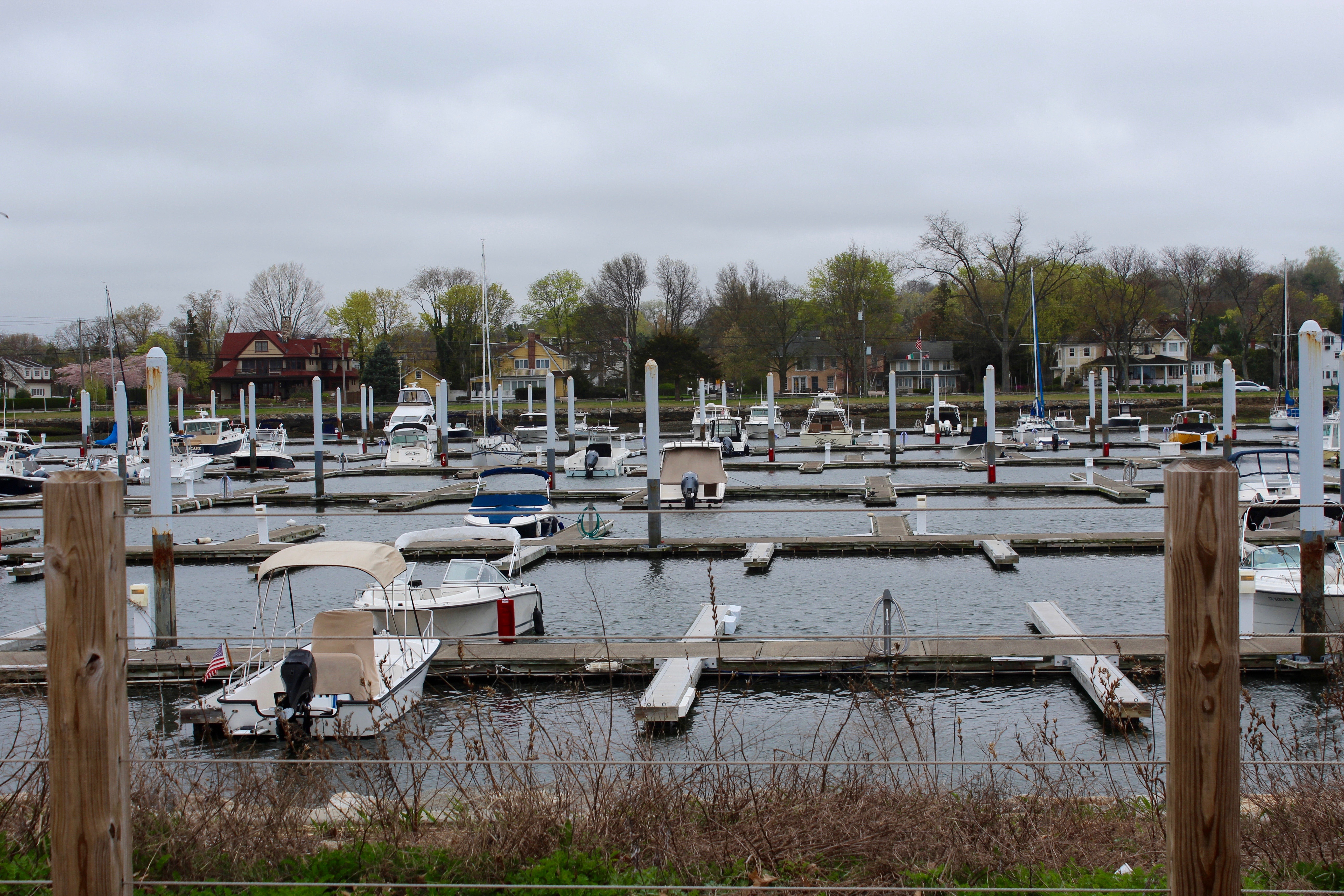 Boat docks off of Compo Beach Road in Westport. Photo by Jacqueline Rabe Thomas for the Connecticut Mirror.