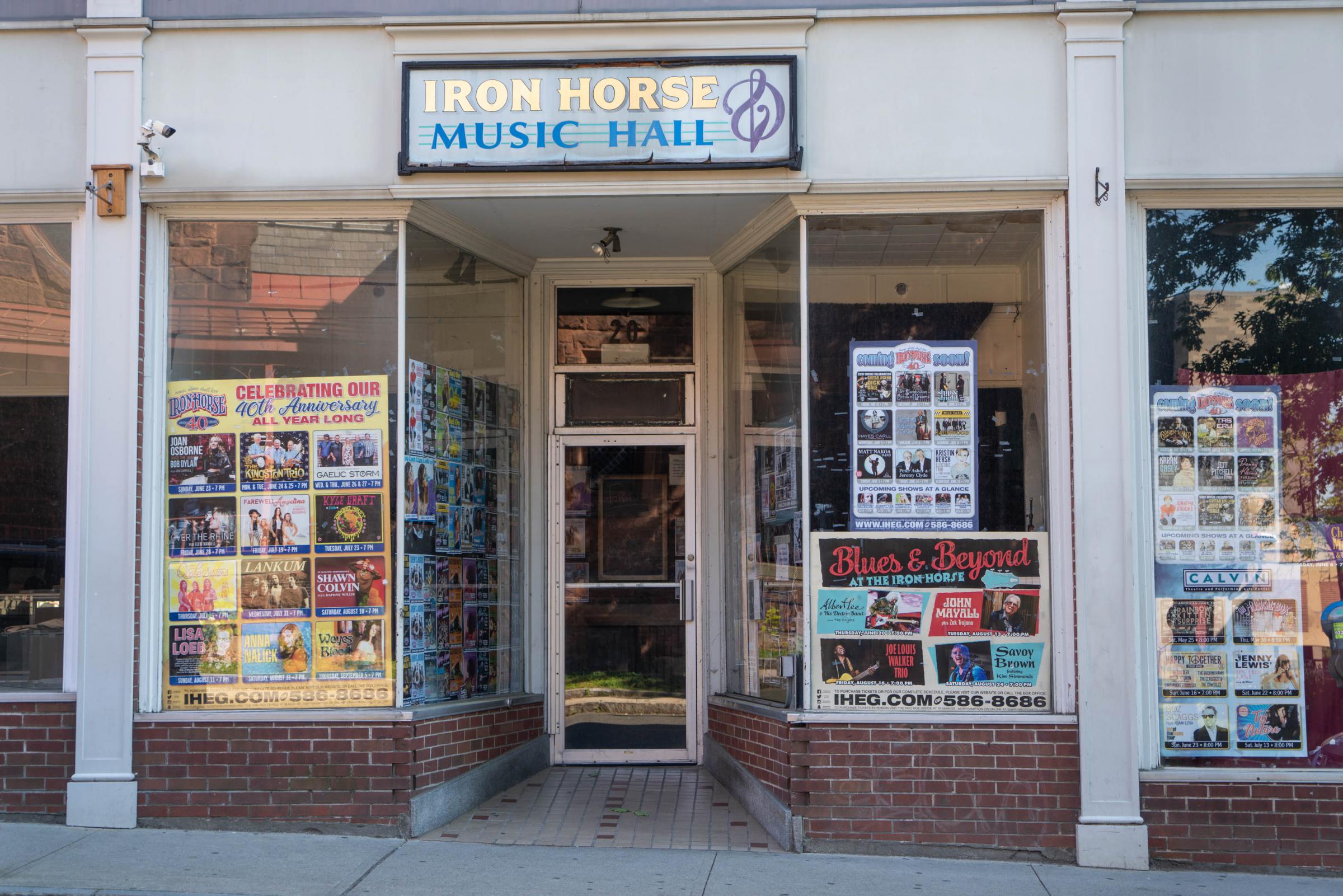The entryway to the Iron Horse Music Hall at 20 Center Street in Northampton, Massachusetts. Photo by Ellery Berenger for NEPR