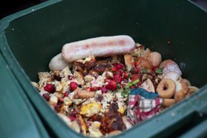 Food scraps in a trash can