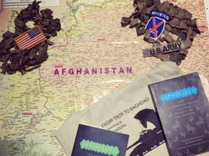 Zac Conaway carried this map while deployed in Afghanistan in 2009. In recent months, he said the reading group has enabled him to ask questions of Vietnam veterans that have helped him process his own feelings about the events in Afghanistan.