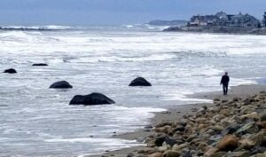 Maine's Wells Beach at low tide after a nor'easter in October 2021. 