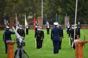 U.S. Coast Guard Academy cadets conduct a regimental review Oct. 24, 2020.