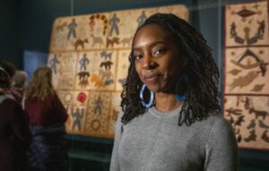 Alyse Minter, a descendent of Harriet Powers, the mother of the African American story quilt tradition. Two of Powers' quilts are on display in the MFA's exhibit "Fabric of a Nation: American Quilt Stories."