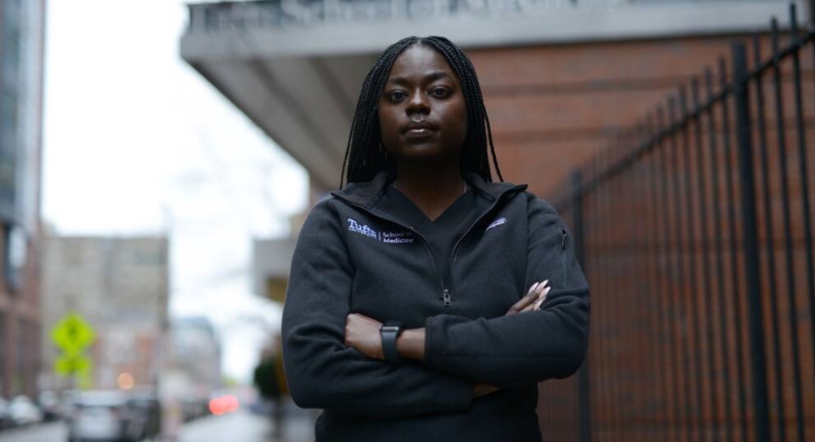 Sabrina Lima, a first-year student at Tufts Medical School in Boston, on the school's campus on Jan 5, 2021.