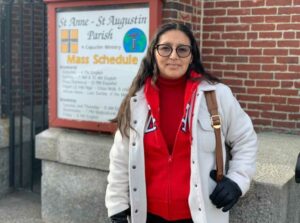 Gissela Yanez in her first day of English classes at Saint Augustine Parish Hall in Manchester, N.H.