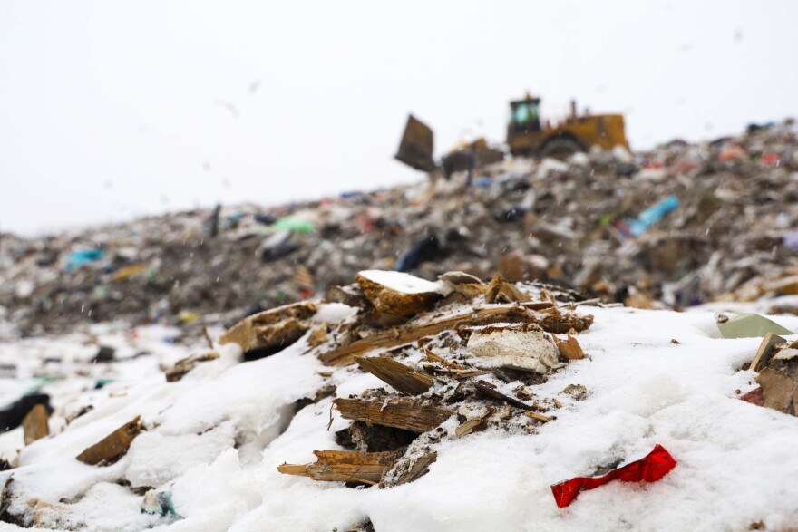 Construction and demolition debris that's been deposited in an active section of Juniper Ridge Landfill.