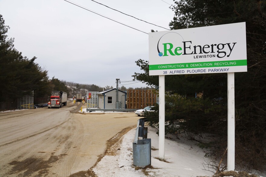 In Jan. 2022, a truck prepares to leave ReSource Lewiston, a facility that processes out-of-state before it's sent to Juniper Ridge Landfill. The facility, which used to be called ReEnergy Lewiston, has not changed its sign.