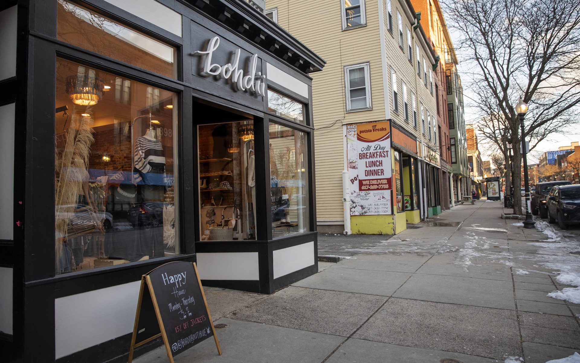 Bohdii is a boutique at 398 West Broadway. The next stores on the street are a closed diner and spa.