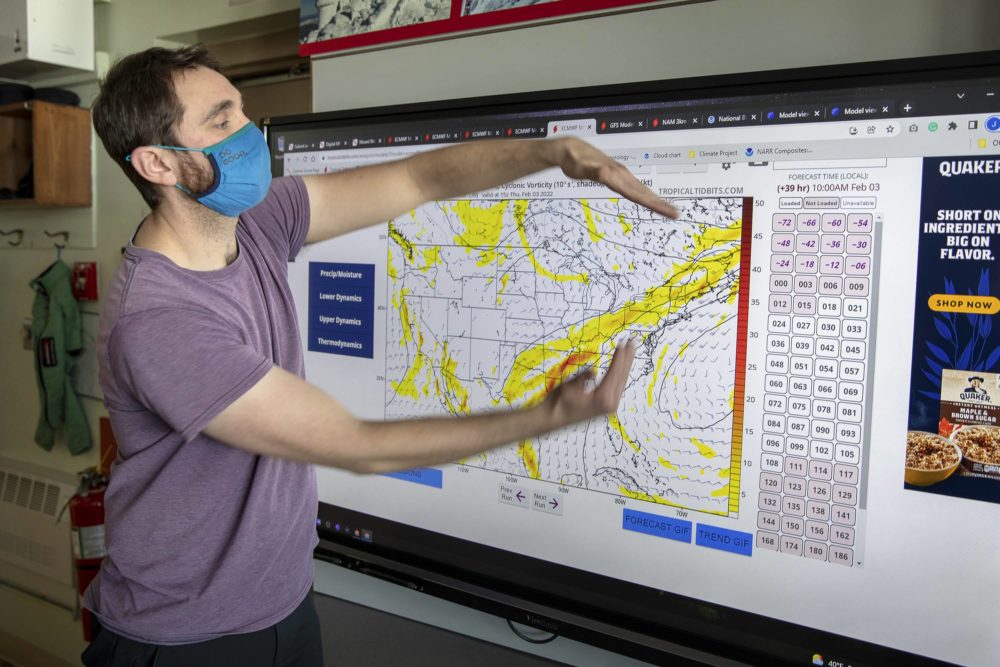 Meteorologist and weather observer Jay Broccolo explains the current weather patterns at the Mount Washington Observatory.