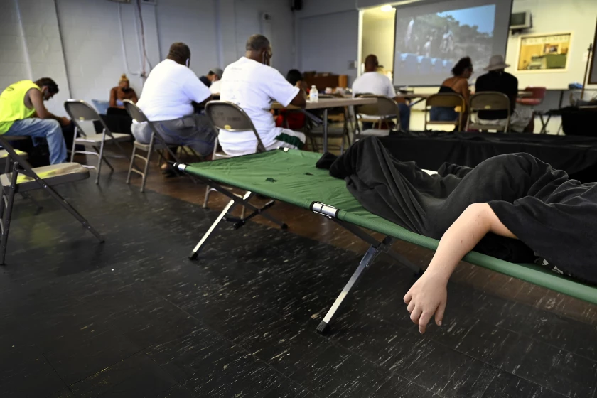 Visitors rest at the Mount Aery Baptist Church Cooling Center Bridgeport, Connecticut July 20, 2022.