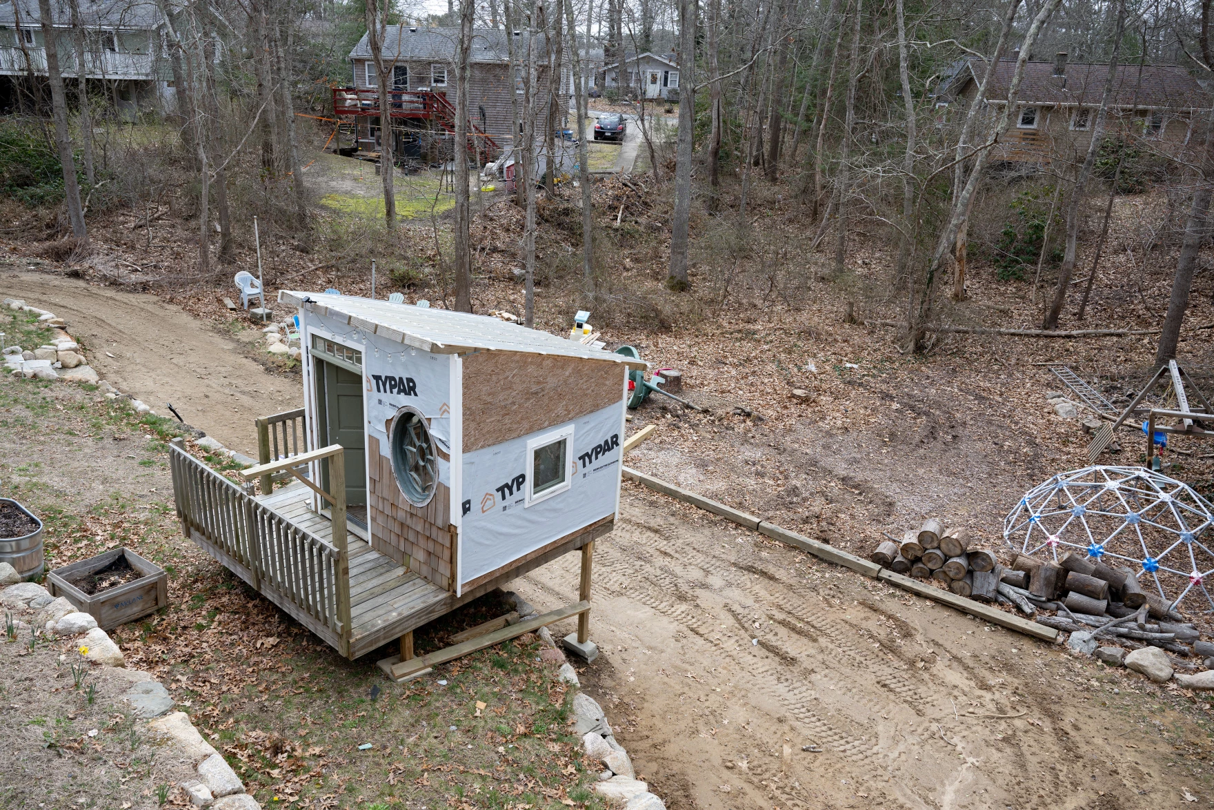 A playhouse made from some materials salvaged by WasteNot is pictured on Tuesday, April 4, 2023, at the home of Colleen Allard. 