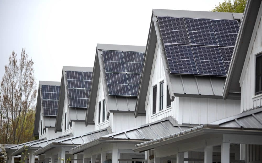 Solar panels on the rooftops of passive house buildings at the Hillside Center.