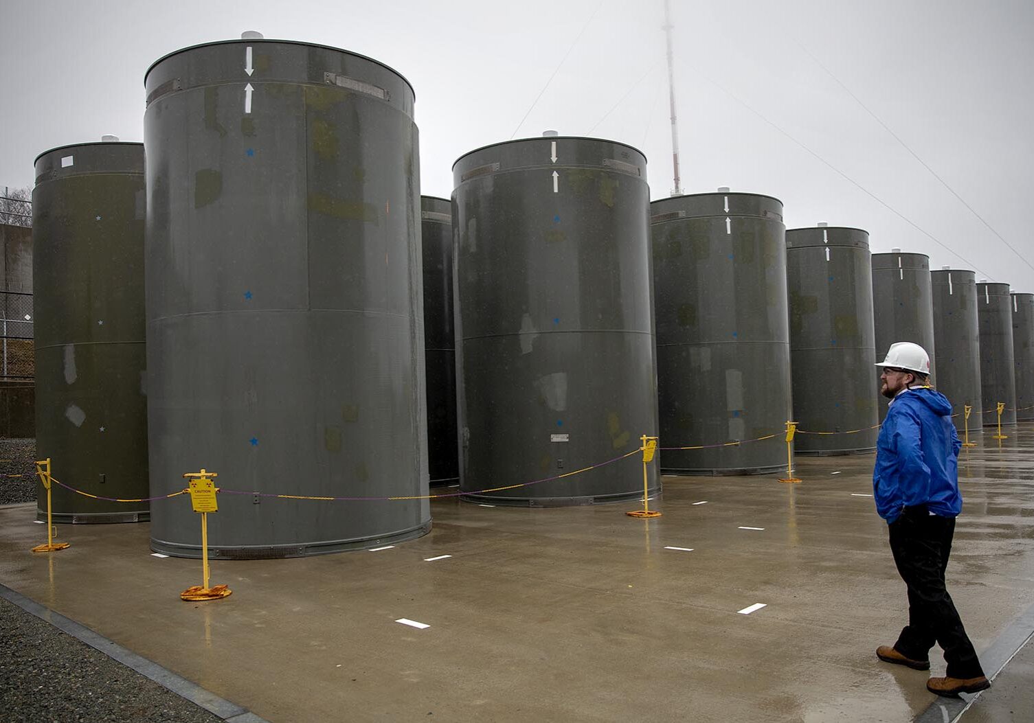 Spent fuel casks at Pilgrim Nuclear Power Station. Photo by Robin Lubbock for WBUR