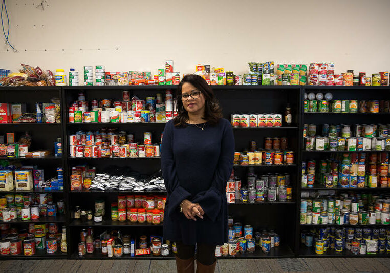 Aura Alvarado helped run the relief center in Hartford. She says there's still a need for services for hurricane evacuees. (Ryan Caron King / Connecticut Public Radio)