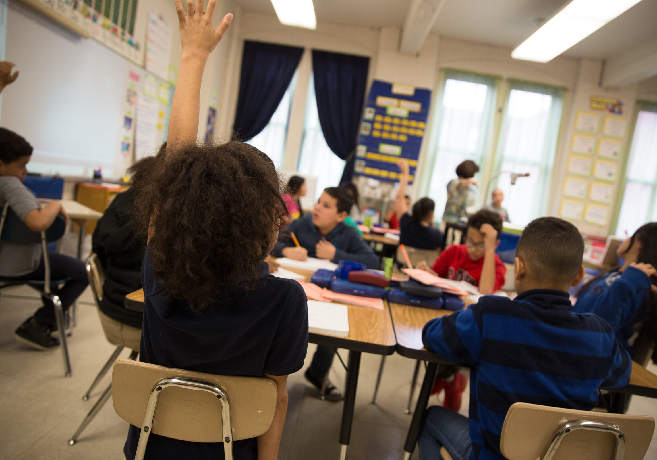 Silvana Laramee's fourth grade bilingual class at Alfred Lima Elementary School in Providence. Photo by Ryan Caron King for NENC.