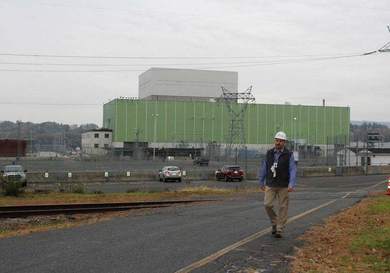 Vermont Yankee Decommissioning Director Corey Daniels walks across the parking lot at the plant. Photo courtesy of Entergy