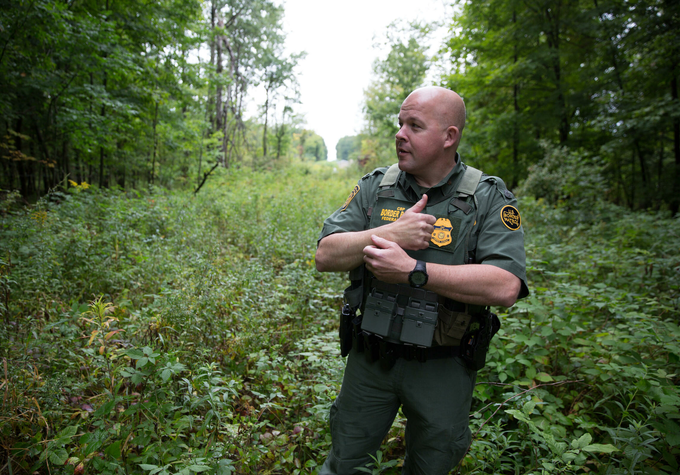 U.S. Border Patrol Agent Brad Brant shows a commonly patrolled area along the U.S.-Canada border, where sometimes people attempt to smuggle drugs and people across the border.
Photo by Ryan Caron King for NENC